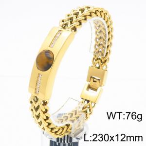 Stainless steel double-layer keel chain splicing rectangular diamond inlaid cat's eye stone accessory fashionable and domineering gold bracelet - KB187685-KFC