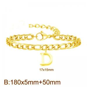 Gold-Plated Letter D Stainless Steel Cuban Bracelet - KB187721-Z