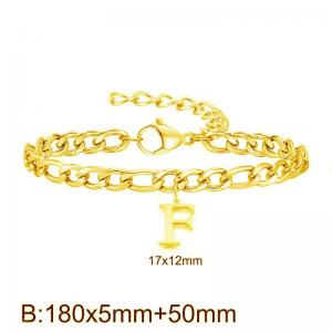 Gold-Plated Letter F Stainless Steel Cuban Bracelet - KB187723-Z