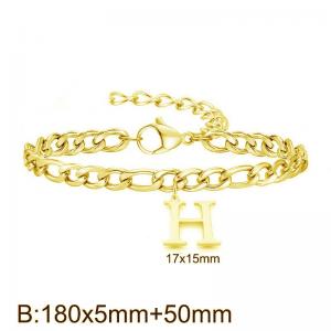 Gold-Plated Letter H Stainless Steel Cuban Bracelet - KB187725-Z