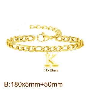 Gold-Plated Letter K Stainless Steel Cuban Bracelet - KB187728-Z