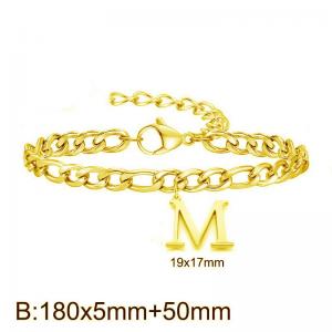 Gold-Plated Letter M Stainless Steel Cuban Bracelet - KB187730-Z