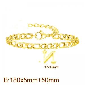 Gold-Plated Letter N Stainless Steel Cuban Bracelet - KB187731-Z