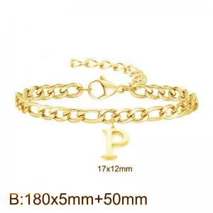 Gold-Plated Letter P Stainless Steel Cuban Bracelet - KB187733-Z