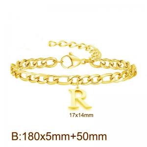 Gold-Plated Letter R Stainless Steel Cuban Bracelet - KB187735-Z