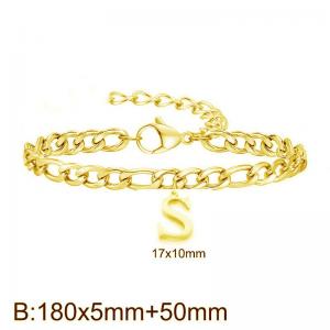 Gold-Plated Letter S Stainless Steel Cuban Bracelet - KB187736-Z