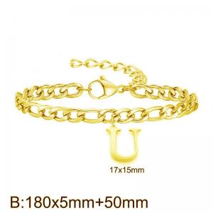 Gold-Plated Letter U Stainless Steel Cuban Bracelet - KB187738-Z