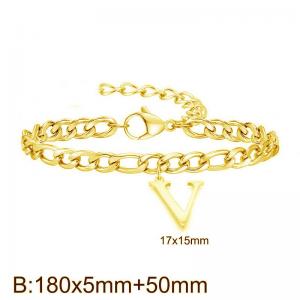 Gold-Plated Letter V Stainless Steel Cuban Bracelet - KB187739-Z