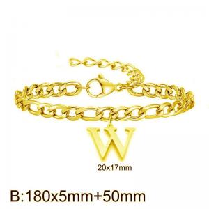 Gold-Plated Letter W Stainless Steel Cuban Bracelet - KB187740-Z