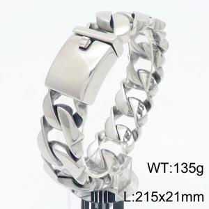 European and American hip-hop style personalized stainless steel 215 × 21mm thick Cuban chain rectangular buckle domineering silver bracelet - KB187840-KJX