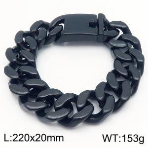 20mm Four sided Grinding Coarse Titanium Steel Bracelet for Men's Stainless Steel Smooth Polishing and Black Plating - KB188157-KJX