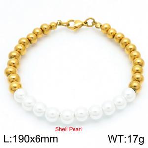 Japanese and Korean artificial pearl stainless steel round bead mixed women's gold bracelet - KB188170-Z