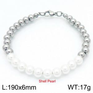 Japanese and Korean artificial pearl stainless steel round bead mixed women's bracelet - KB188171-Z