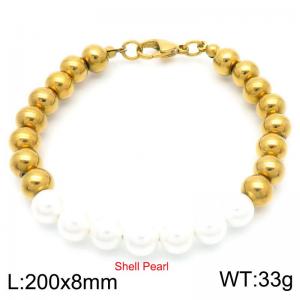 Japanese and Korean artificial pearl stainless steel round bead mixed women's gold bracelet - KB188172-Z