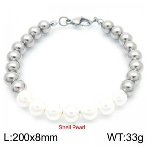 Japanese and Korean artificial pearl stainless steel round bead mixed women's bracelet - KB188173-Z-7