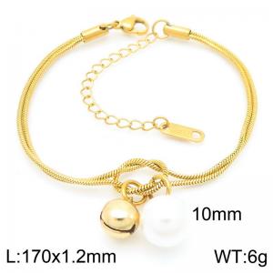 170x1.2mm Fashion Women's Bracelet Stainless Steel Jewelry Imitation Pearl Snake Chain Bell Jewelry Gift - KB188235-Z