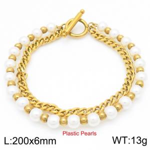 Japanese and Korean artificial pearl double-layer stainless steel mixed women's bracelet - KB188272-Z