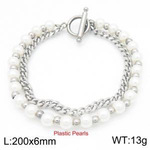 Japanese and Korean artificial pearl double-layer stainless steel mixed women's bracelet - KB188273-Z