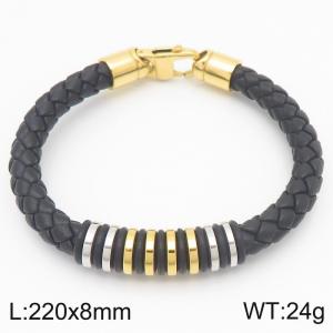 Fashionable stainless steel creative black leather rope geometric special buckle temperament charm mixed color leather bracelet - KB188290-KLHQ