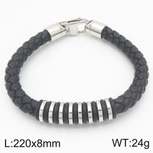 Fashionable stainless steel creative black leather rope geometric special buckle temperament charm silver leather bracelet - KB188291-KLHQ