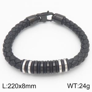 Fashionable stainless steel creative black leather rope geometric special buckle temperament charm mixed color leather bracelet - KB188292-KLHQ