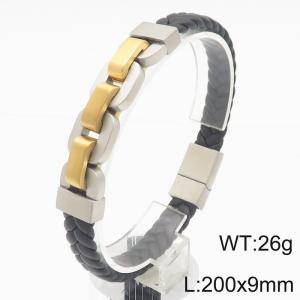 Fashionable stainless steel creative square wide chain splicing black woven leather rope rectangular buckle temperament charm mixed color leather bracelet - KB188297-KLHQ