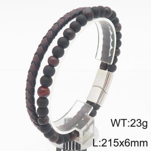 Fashionable stainless steel creative cat's eye stone bead bracelet splicing zongzi color woven leather rope temperament charm double-layer leather bracelet - KB188303-KLHQ