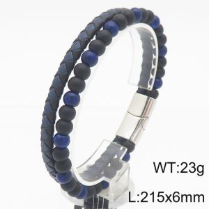 Fashionable stainless steel creative frosted stone bead bracelet splicing black leather rope temperament charm double-layer leather bracelet - KB188304-KLHQ