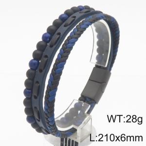 Fashionable stainless steel creative three-layer mixed and matched frosted stone beads woven leather rope temperament charm mixed color leather rope bracelet - KB188307-KLHQ