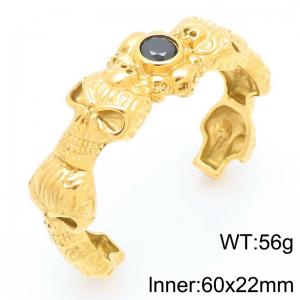 Big Skull Bangle For Men Stainless Steel 316L Gold Color - KB188542-KJX