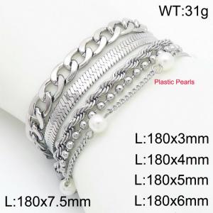 Stainless steel retro imitation pearl bracelet set - KB188679-Z