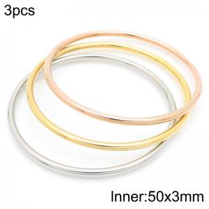 3pcs 50X3mm Women Stainless Steel Gold&Silver&Rose Gold Bangle - KB188739-GC