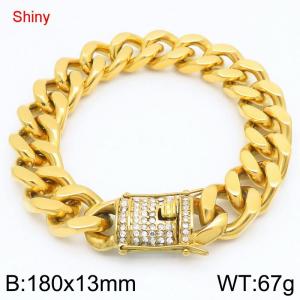 Shiny Stainless Steel 304 Rhinestone Buckle Cuban Bracelet Men's Gold Color - KB189032-Z