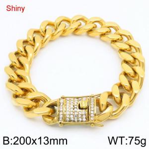 Shiny Stainless Steel 304 Rhinestone Buckle Cuban Bracelet Men's Gold Color - KB189033-Z