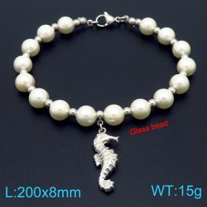 European and American creative fashion sweet freshwater pearl bracelet hanging small seahorse pendant temperament versatile silver bracelet - KB189100-GC