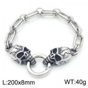 Fashion Stainless Steel Geometric Square Bracelet Cuban Link Chain Double Skulls Buttons Button Silver Color - KB189699-Z