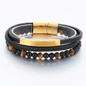 Stainless Steel Leather Bracelet - KB189777-TSC