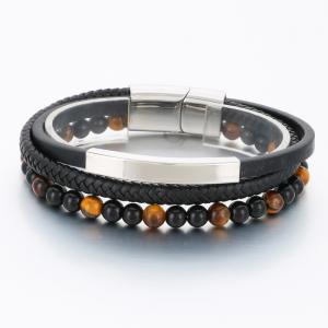 Stainless Steel Leather Bracelet - KB189778-TSC