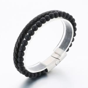 Stainless Steel Leather Bracelet - KB189787-TSC