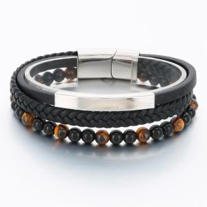 Stainless Steel Leather Bracelet - KB189794-TSC