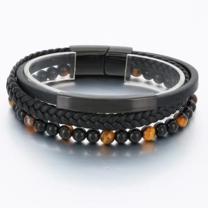 Stainless Steel Leather Bracelet - KB189796-TSC