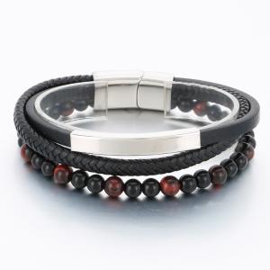 Stainless Steel Leather Bracelet - KB189800-TSC