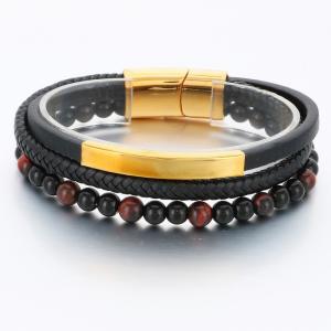 Stainless Steel Leather Bracelet - KB189801-TSC