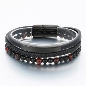 Stainless Steel Leather Bracelet - KB189802-TSC