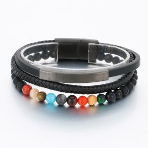 Stainless Steel Leather Bracelet - KB189803-TSC