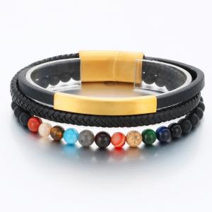 Stainless Steel Leather Bracelet - KB189804-TSC