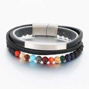 Stainless Steel Leather Bracelet - KB189805-TSC