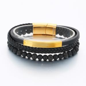 Stainless Steel Leather Bracelet - KB189806-TSC