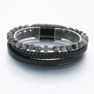 Stainless Steel Leather Bracelet - KB189808-TSC