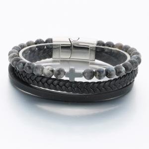 Stainless Steel Leather Bracelet - KB189809-TSC